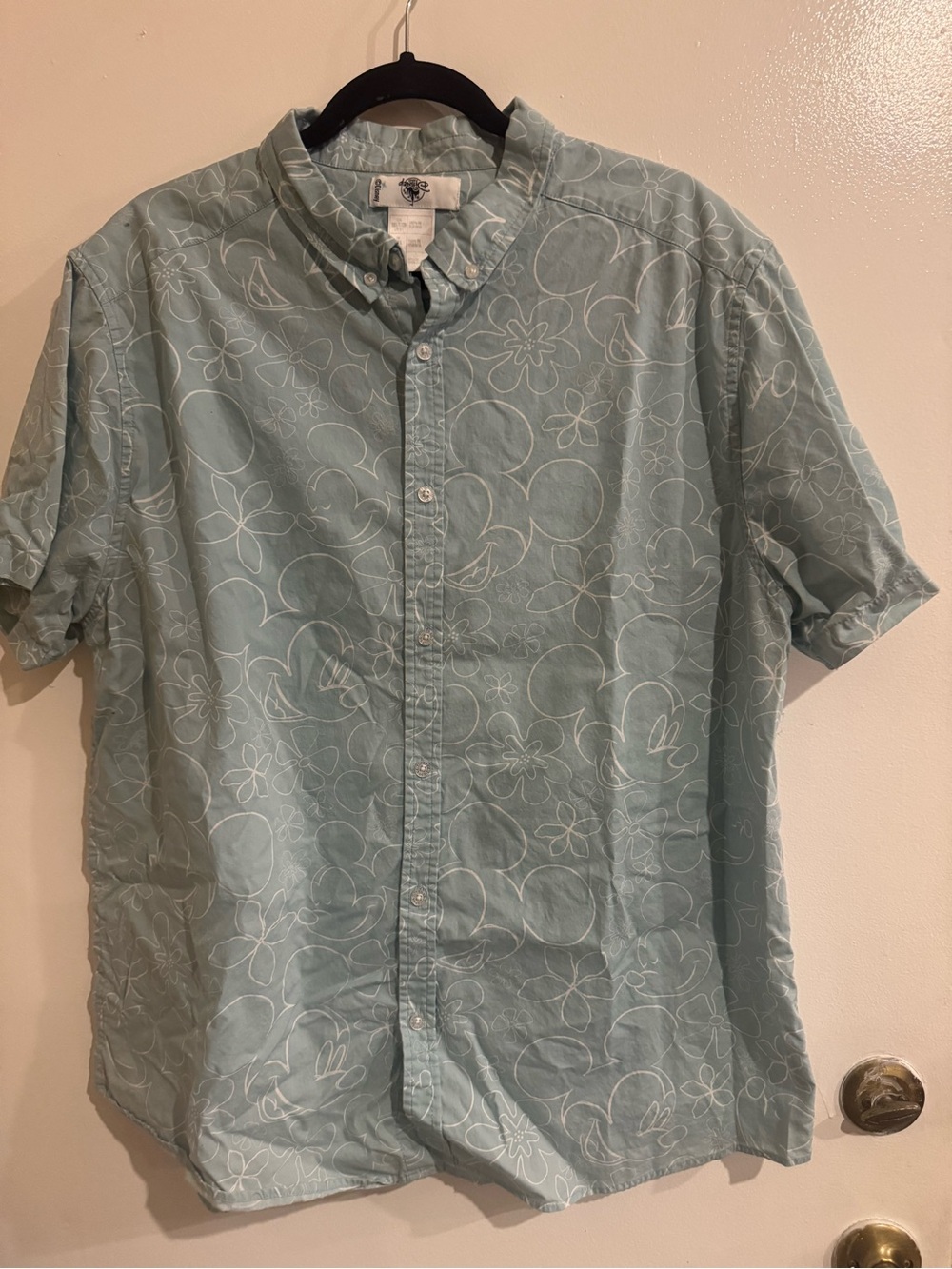 Disney Light Green Floral Short-Sleeve Button-Down Shirt